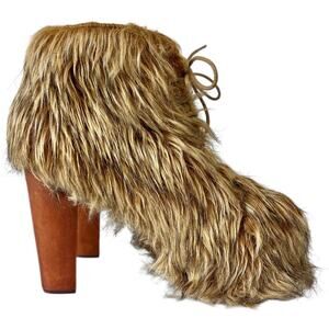 Vintage Jeffrey Campbell Lita Shag Platform Boots Fur Y2K Chewbacca Heels Size 8